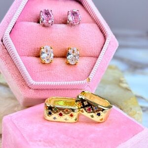 White Oval Moissanite Gemstone Stud Earrings (Gold Vermeil)